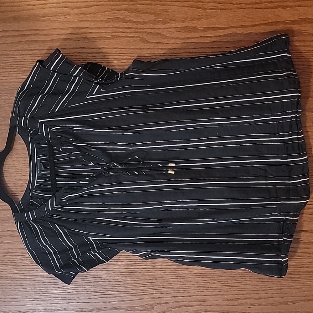 Ann Taylor Metallic Black Stripe Top Blouse L Large